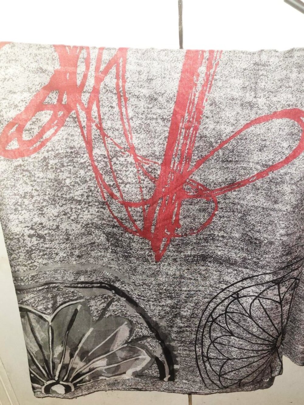 Desigual Gray/Black/Red Oversized Scarf/Wrap